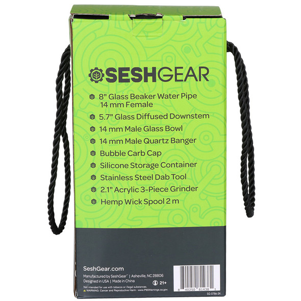 SeshGear Beaker Water Pipe Smokers Kit - 8" / 14mm F / Clear
