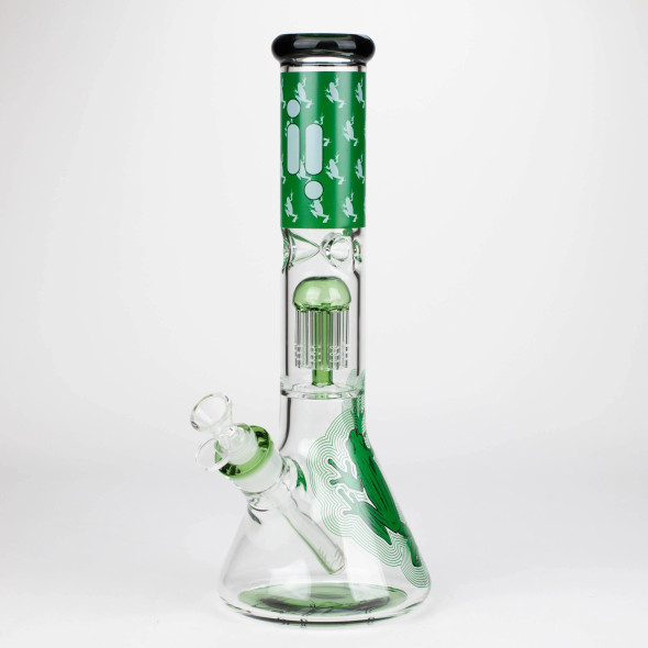 Infyniti Untamed Collection - 14" Beaker w/ 12-Arm Tree Perc Ice Pinch, Green Frog