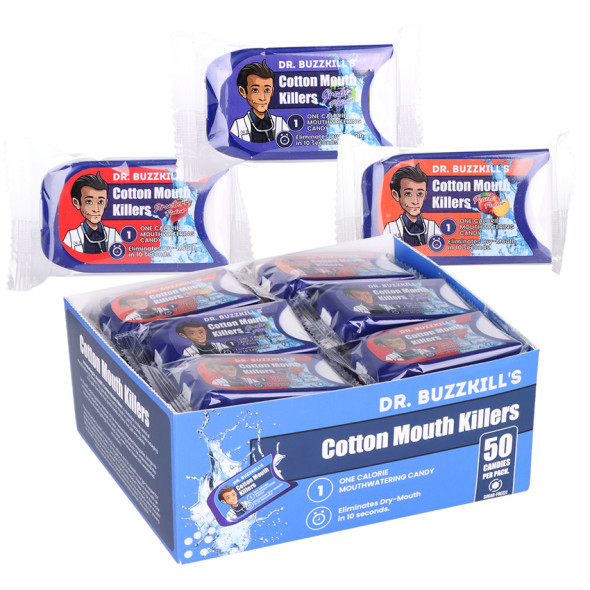 Dr. Buzzkill's CottonMouth Killers Candy - 50pc / Assorted Fruit Flavors/24CT Disply