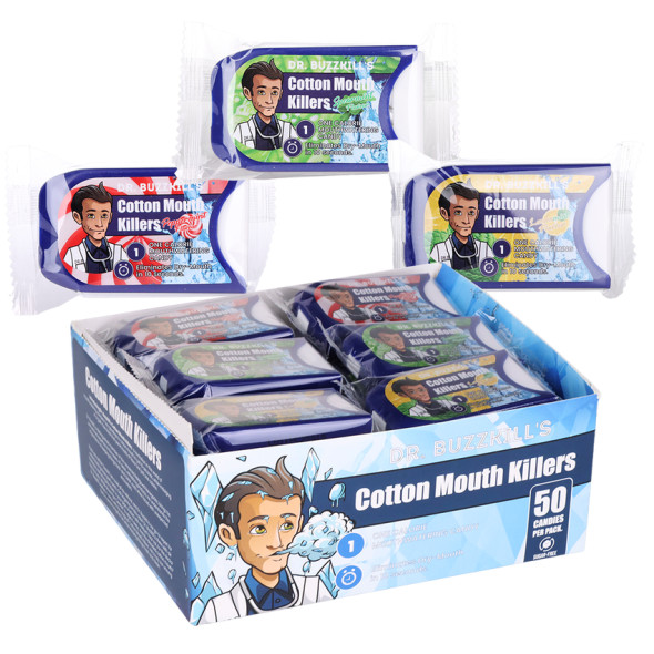 Dr. Buzzkill's CottonMouth Killers Candy - 50pc / Assorted Mint Flavors/24CT Display