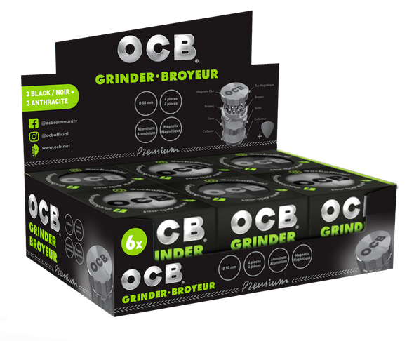 OCB 50mm 4-Piece Pollinator Grinder - Display of 6 (3 Black & 3 Antracite)