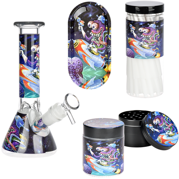 Space Monster Glass Beaker Water Pipe Smoking Set - 7.75" / 14mm F