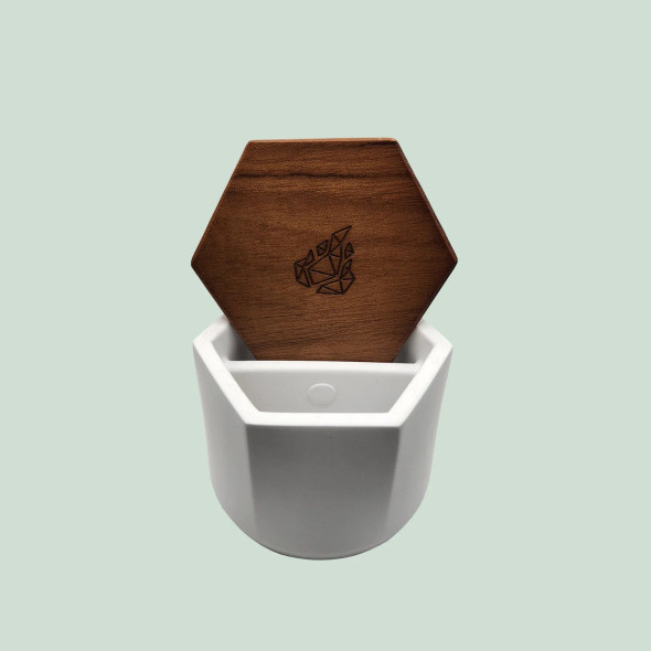 BRNT Malua - Concrete Storage Jar with Walnut Lid White