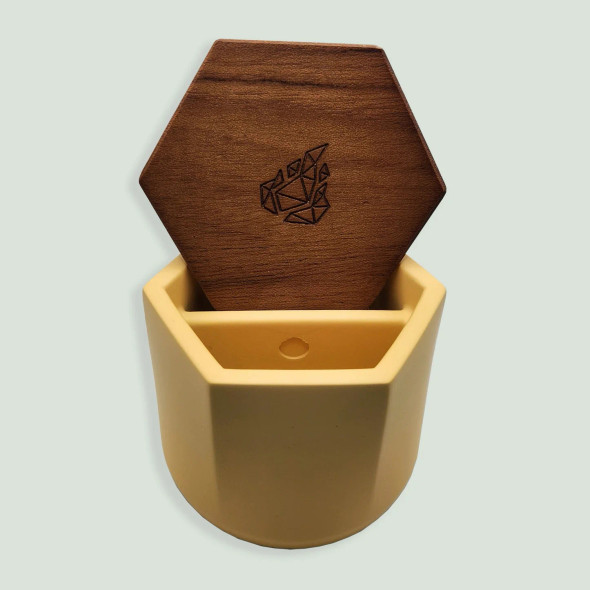 BRNT Malua - Concrete Storage Jar with Walnut Lid Yellow