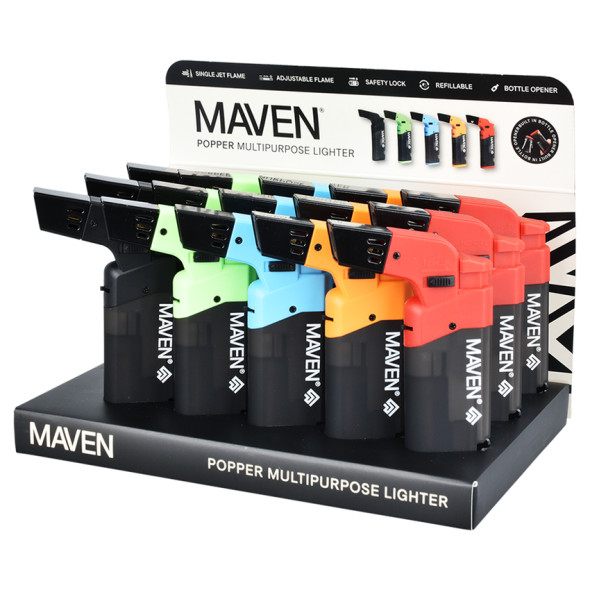 Maven Popper Single Flame Torch Lighter - 4.5" / Assorted Colors/15CT DISPLAY