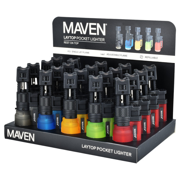 Maven Laytop Single Flame Torch Lighter - 3.75" / Assorted Colors/20CT DISPLAY