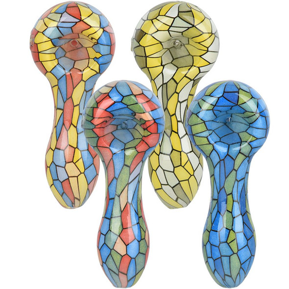 Mosaic Colorful Print Glass Hand Pipe - 3.75" / Colors Vary