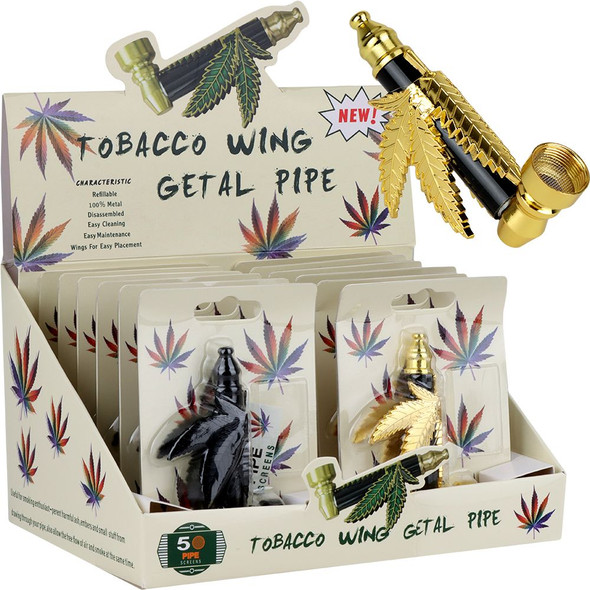 Metal Hemp Leaf Hand Pipe - 3.5"/12CT DISPLAY