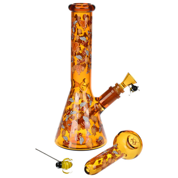Pulsar Greatest Hits Series Glow Herb Pipe Duo - Beez / 10" / 14mm F
