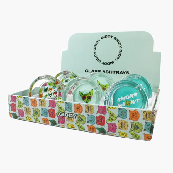 Giddy Glass Ashtray - 3" / Smoke Meowt /6ct Display