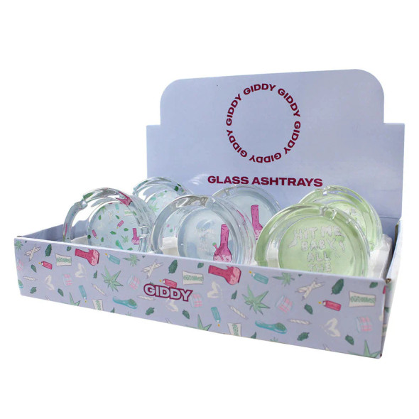 Giddy 3" Glass Ashtray - Hit Me Baby Display of 6