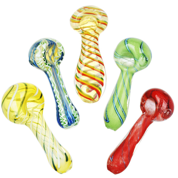 Strident Striped Assortment Glass Spoon Pipes - 3.5"/20CT BUNDLE