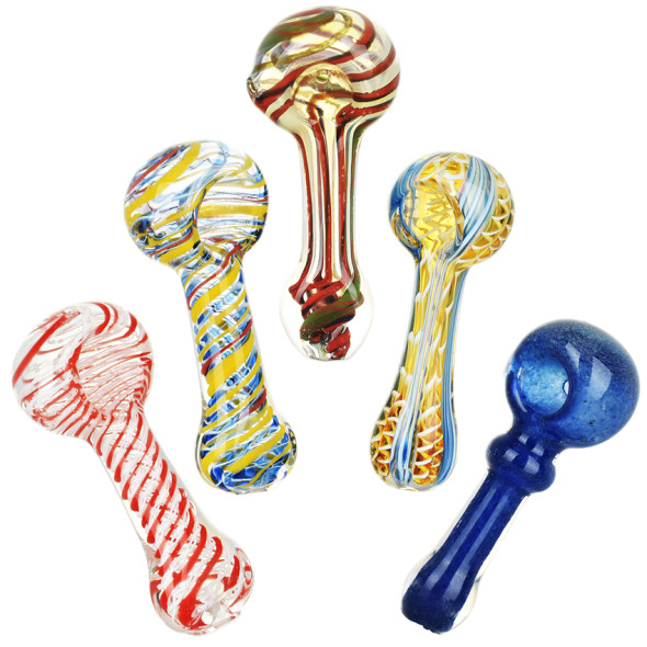 Strident Striped Assortment Glass Spoon Pipes - 3.5"/20CT BUNDLE
