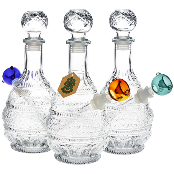 SeshGear Vintage Decanter Style Glass Water Pipe - 10.75"  / 14mm F / Round Lotus / Colors Vary
