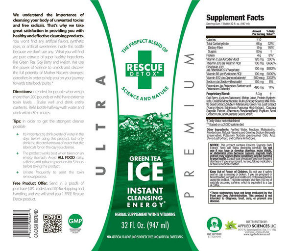 Rescue Detox Ice 32oz - Green Tea