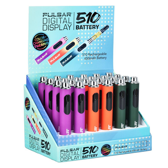24CT DISPLAY - Pulsar Digital Display Thermo Change 510 Battery - 650mAh / Assorted Colors
