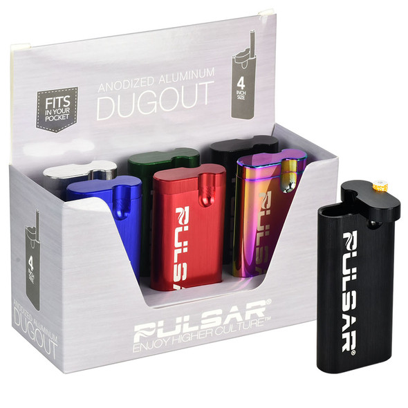 6PC DISP - Pulsar Anodized Aluminum Dugout - 4"/Asst Colors