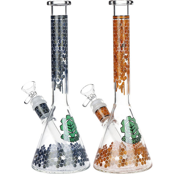 SeshGear Honeycomb Beaker Glass Water Pipe - 9.75" / 14mm F / Colors Vary SeshGear Honeycomb Beaker Glass Water Pipe - 9.75" / 14mm F / Colors Vary