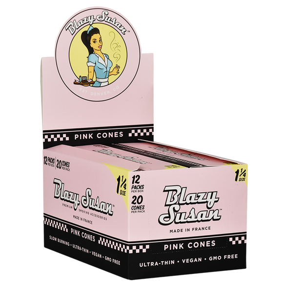 Blazy Susan Pre-Rolled Cones Slide Box - 1 1/4 / 20pc / Pink/ 12PK DISPLAY