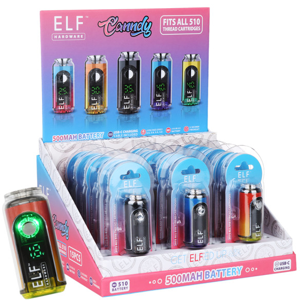 ELF Hardware 500mAh 510 Battery - Canndy Display of 15