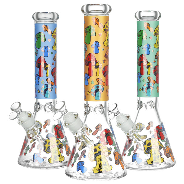 Forever Fungi Beaker Water Pipe - 14"/14mm F/Colors Vary