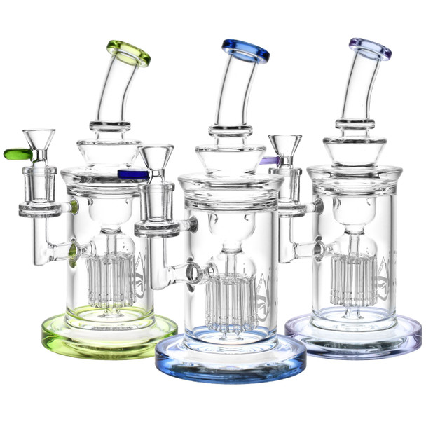 Pulsar Glass Tree Perc Recycler Water Pipe - 9"/14mm F/ Colors Vary