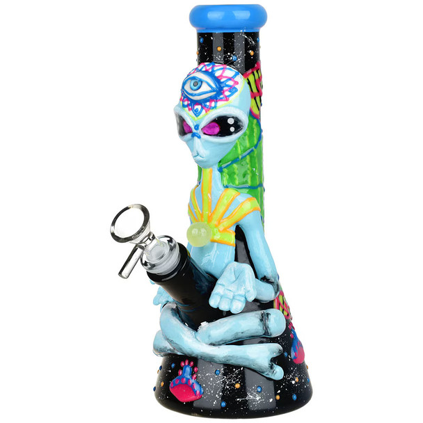 Pulsar Artist Series Glow Beaker Water Pipe Psychedelic Alien - 9.5" / 14mm F