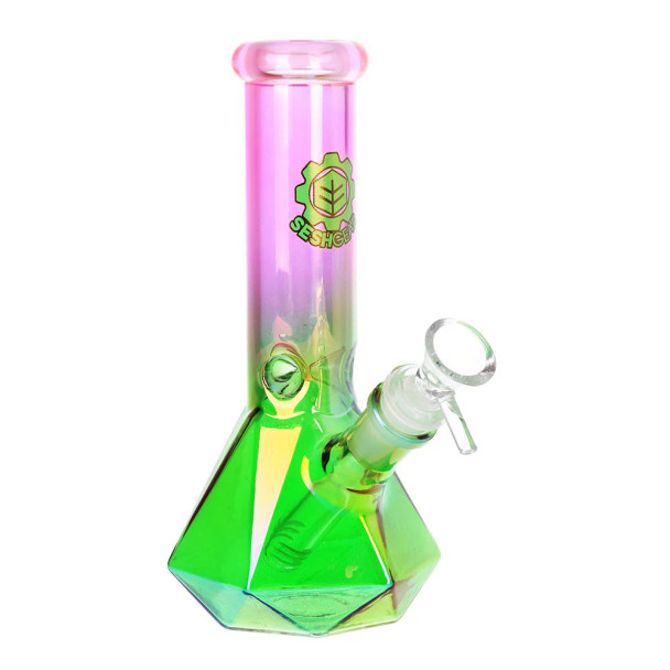 SeshGear Diamond Base Beaker Ombre Glass Water Pipe - 7.75" / 14mm F/Green