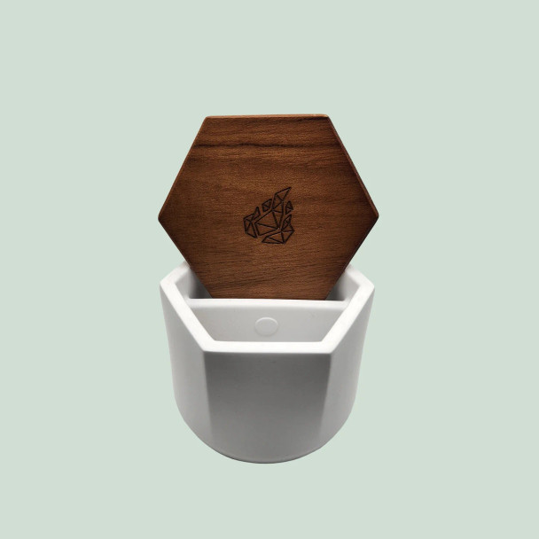 BRNT Malua - Concrete Storage Jar with Walnut Lid White