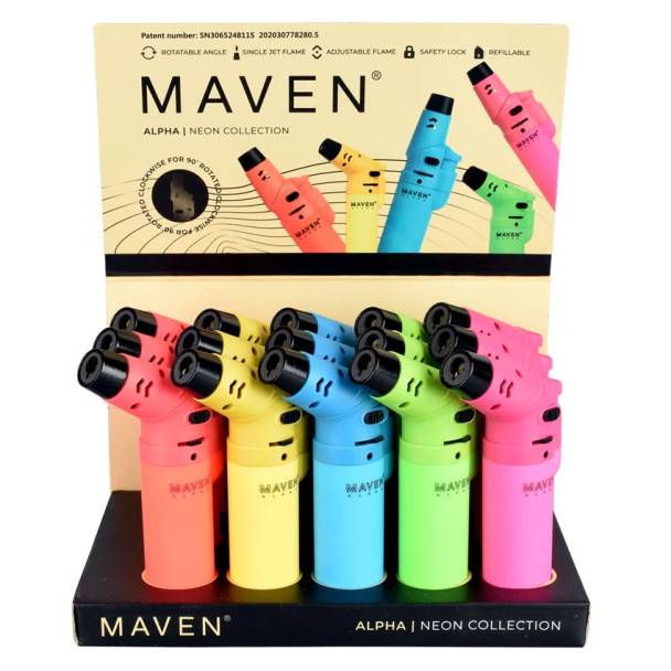 Maven Alpha Torch Lighter - 5"/Neon/Asst Colors/15PC DISP