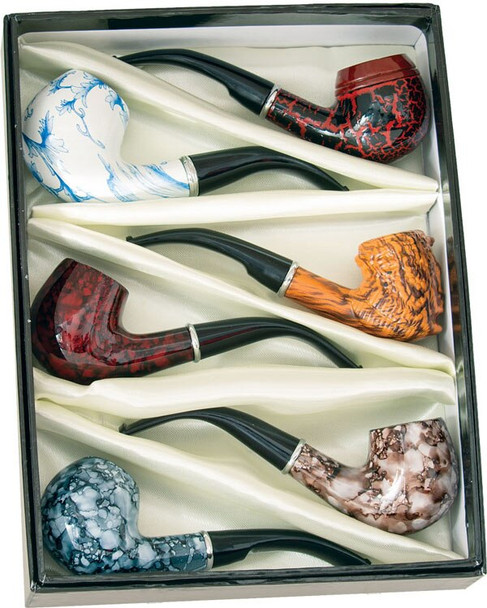 Fujima Marbled Wood Smoking Pipe | 5.5"| Assorted Designs | 6ct Box