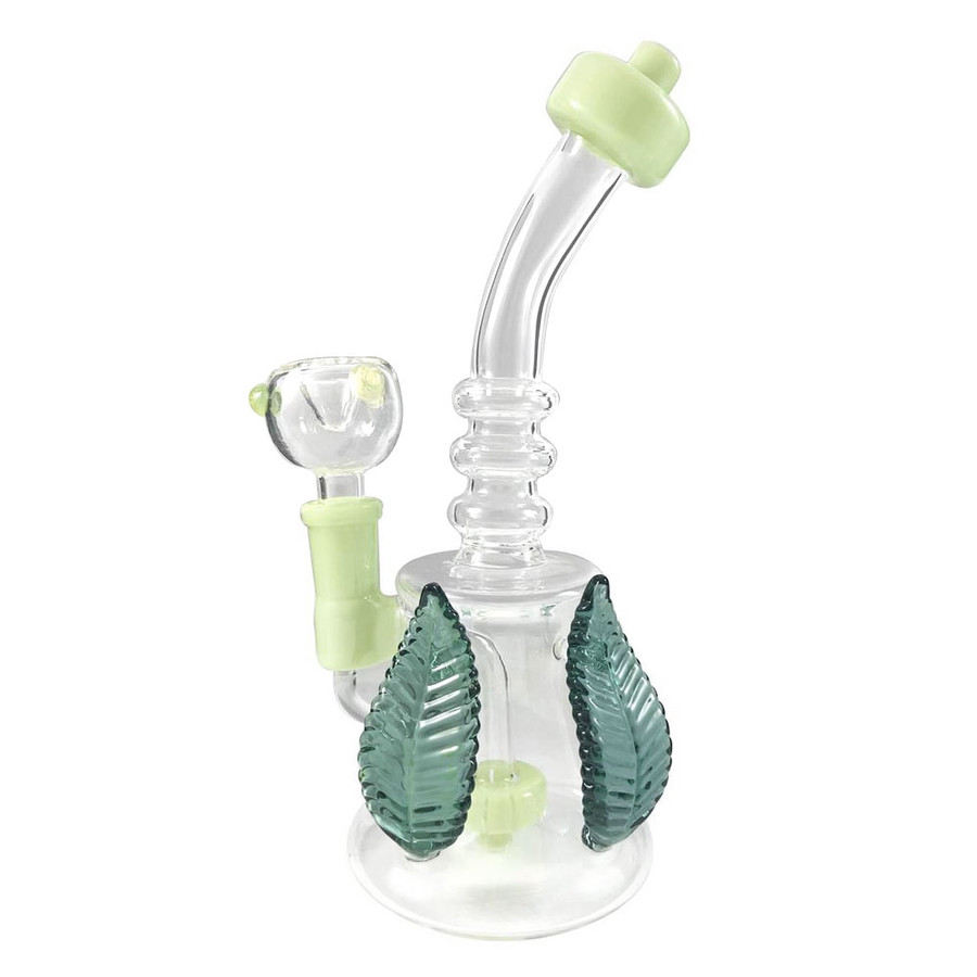 8" Beaker Dab Rig with Leaf Fixtures & Colour Accents