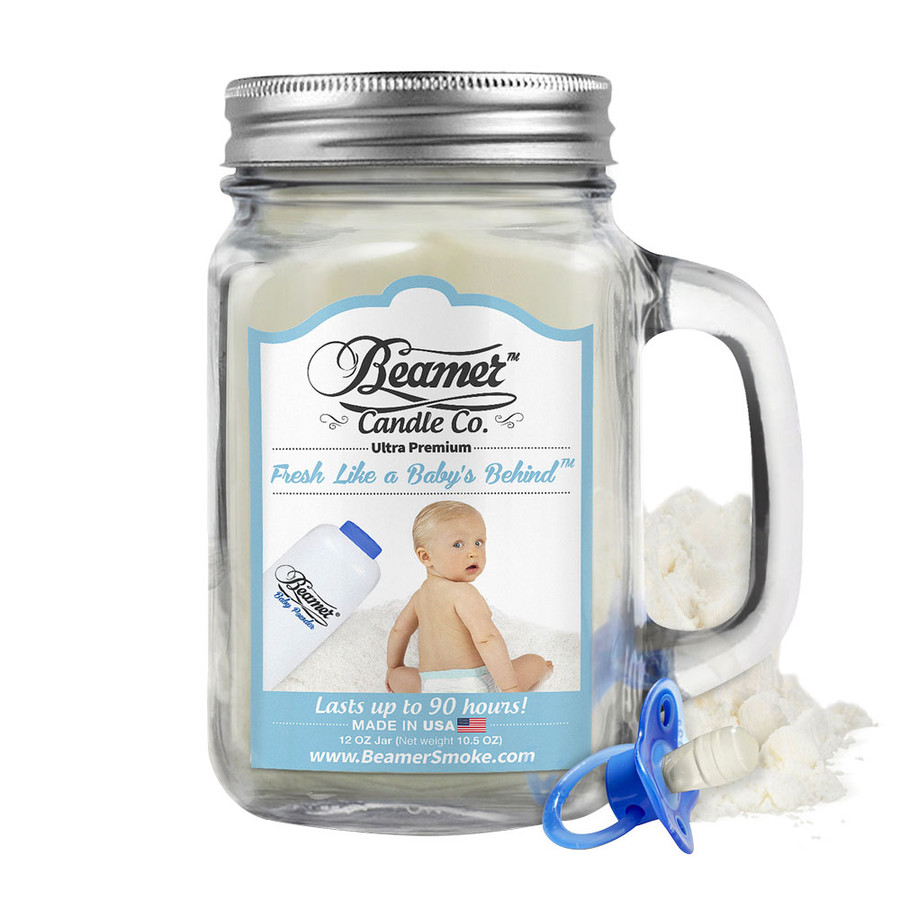 Beamer Candle Co - 12oz Glass Mason Jar - Fresh Like a Baby's Behind