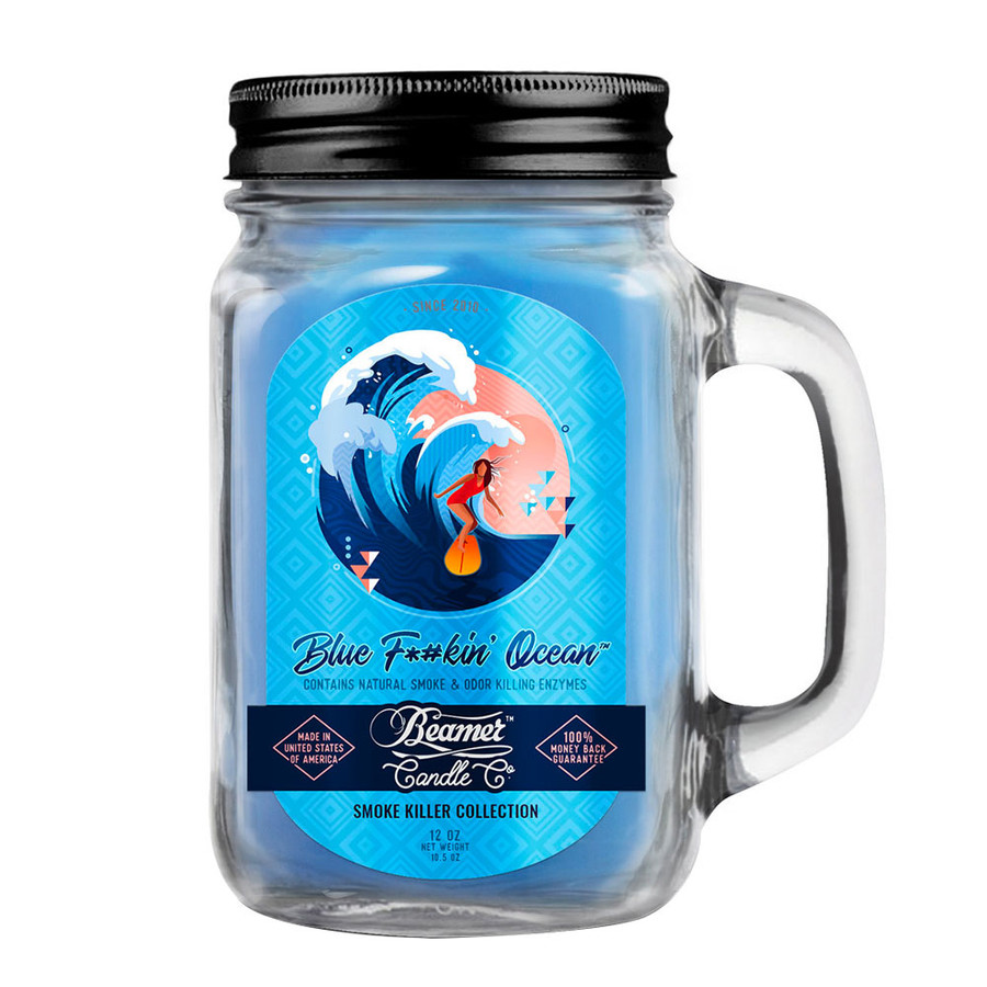 Beamer Candle Co - 12oz Glass Mason Jar - Blue F*#kin' Ocean