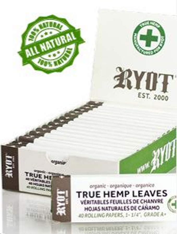 RYOT Rolling Papers 1 1/4" Organic True Hemp Leaves - "Not A Crime" Graphic (25pc Display)