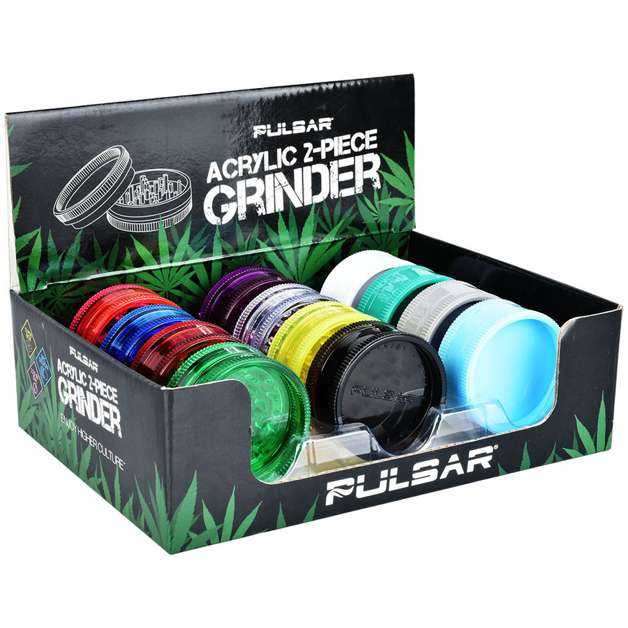 12PC DISPLAY - Pulsar Acrylic Grinder - 2pc - 2" - Assorted Colors
