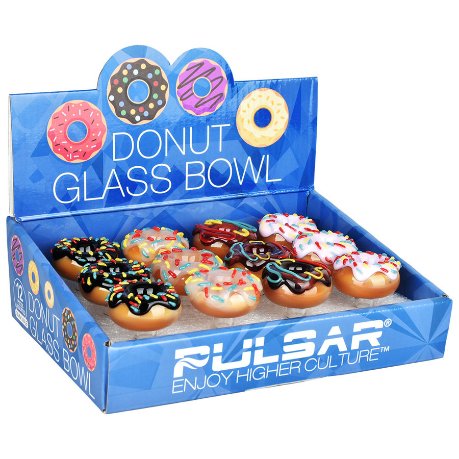 12PC DISPLAY - Pulsar Donuts Herb Slide - 14mm M - Assorted Colors