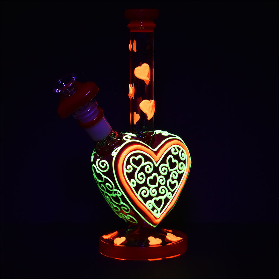 Pulsar Victorian Valentines Day Glow in the Dark Water Pipe - 10" - 14mm F