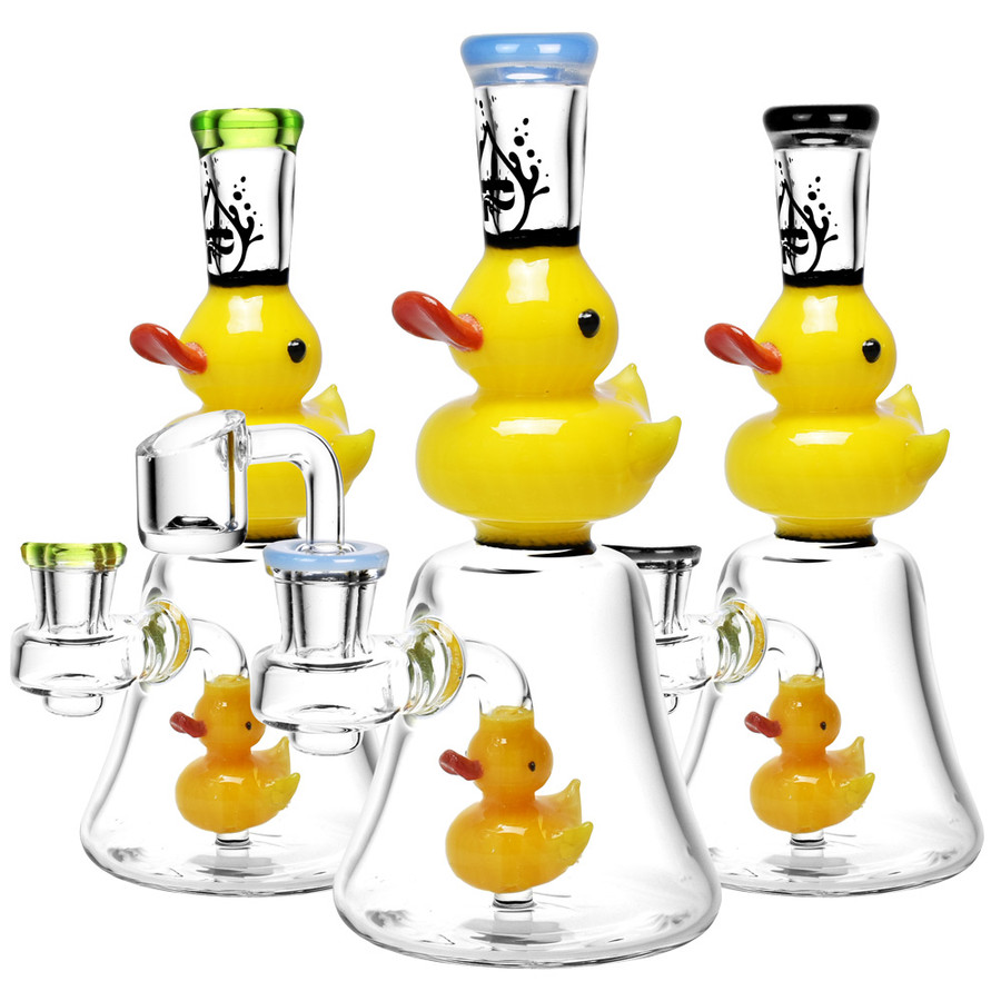 Pulsar Glass Double Duckie Rig - 7.5" - 14mm F - Colors Vary