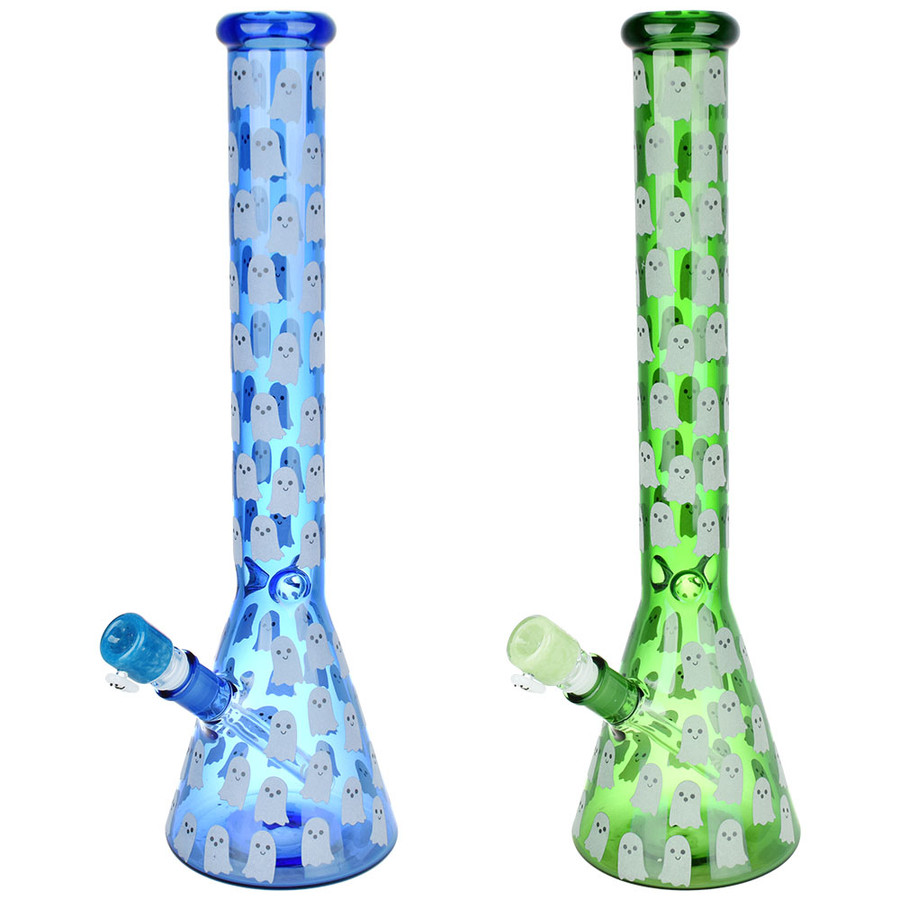 Ghostly Glow Beaker Water Pipe - 18" - 14mm F - Colors Vary