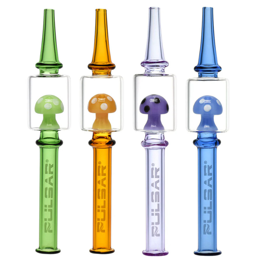 4PC SET - Pulsar Magic Mushroom Dab Straw - 6" / Assorted Colors