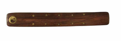 10" Wood Incense Burner w/ Yin Yang Brass Inlay