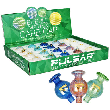 20PC DISPLAY - Pulsar Bubble Matrix Bubble Carb Cap - 26mm - Assorted Colors