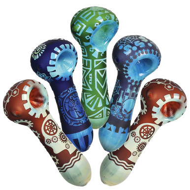 5PC SET - Geometric Culture Spoon Pipe - 4" - Asst Styles
