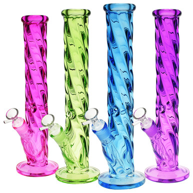 Slick Spiral Straight Tube Water Pipe -13.5" - 14mm F - Clrs Vry