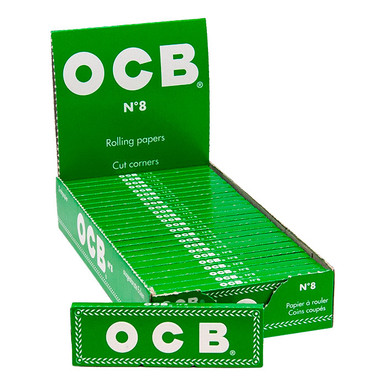 OCB N8 Green Cut Corner Single Wide Papers, 50 sheets per pack, 25 packs per display box