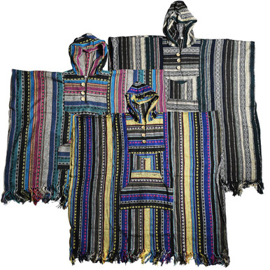 Cozy Cotton Hooded Poncho w/ Pockets - 30"/Colors Vary