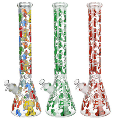 Glow Mushroom Beaker Water Pipe - 18" / 14mm F