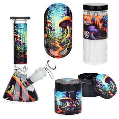 Forest Glass Beaker Water Pipe Smoking Set - 7.75" / 14mm F
