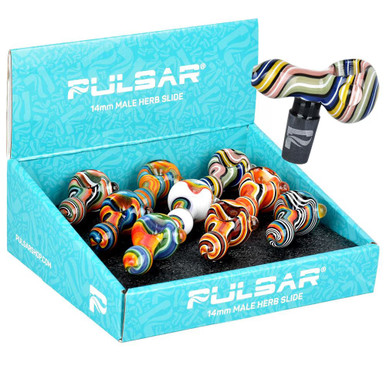 Pulsar Wig Wag Spoon Pipe Herb Slide - 14mm M / Assorted Colors 9CT DISPLAY